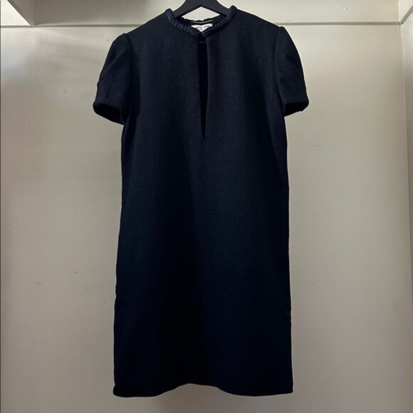New Saint Laurent wool silk cap sleeve shift sheath boxy knee length midi dress - Picture 1 of 16